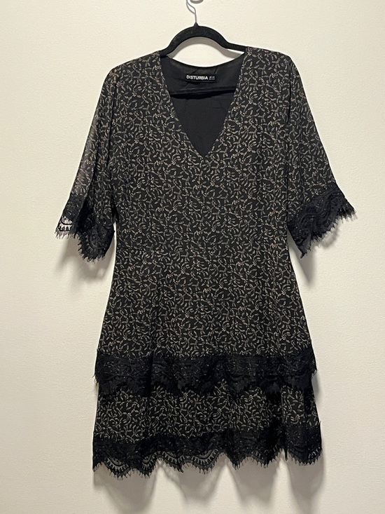 Disturbia Dresses & Skirts - DISTURBIA Black Floral Lace Trim Mini Dress, Size 10